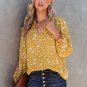 Yellow Split Neck Fall Printed Crinkled Blouse
