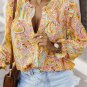 Yellow Paisley Print Ruffled Trim Boho Shirt