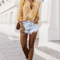 Yellow Paisley Print Ruffled Trim Boho Shirt