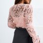 Pink Flower Dotted Ruffled Sleeve Mesh Top
