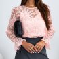 Pink Flower Dotted Ruffled Sleeve Mesh Top