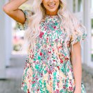 Purple Floral Print Ruffle Sleeve Babydoll Top