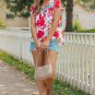 Fiery Red Floral Printed Square Neck Blouse