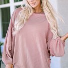 Pink One-Shoulder Balloon Sleeve Ribbed Blouse