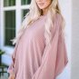 Pink One-Shoulder Balloon Sleeve Ribbed Blouse