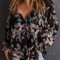 Black Wildflower Print Chiffon Blouse