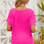 Rose Solid V Neck Short Sleeve Blouse