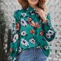 Floral Print Smocked Mock Neck Blouse