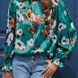 Floral Print Smocked Mock Neck Blouse