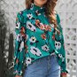 Floral Print Smocked Mock Neck Blouse