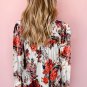 Fiery Red Retro Floral Long Sleeve Blouse