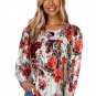 Fiery Red Retro Floral Long Sleeve Blouse