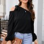 Black Knotted Asymmetric Off Shoulder Blouse