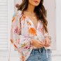 Multicolor Abstract Print Split Neck Puff Sleeve Blouse