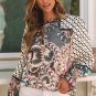 Black Mixed Floral Geometric Print Ruffled Long Sleeve Blouse