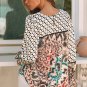 Black Mixed Floral Geometric Print Ruffled Long Sleeve Blouse