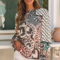 Black Mixed Floral Geometric Print Ruffled Long Sleeve Blouse