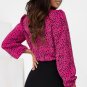 Rose Leopard Print Pleated Blouse with Keyhole