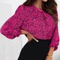 Rose Leopard Print Pleated Blouse with Keyhole