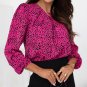Rose Leopard Print Pleated Blouse with Keyhole