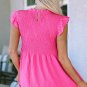 Rose Smocked Ruffle Flutter Sleeve Peplum Blouse