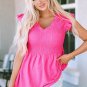 Rose Smocked Ruffle Flutter Sleeve Peplum Blouse