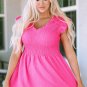 Rose Smocked Ruffle Flutter Sleeve Peplum Blouse
