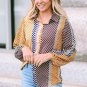 Brown Dot Print Long Sleeve Button Down Shift Shirt