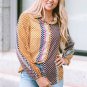 Brown Dot Print Long Sleeve Button Down Shift Shirt