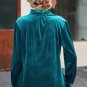 Green Frilled Neck Buttoned Front Velvet Top