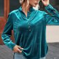 Green Frilled Neck Buttoned Front Velvet Top