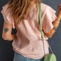 Pink Textured Tiered Ruffled Short Sleeve Blouse