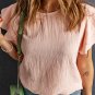 Pink Textured Tiered Ruffled Short Sleeve Blouse