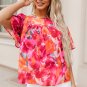 Fiery Red Floral Print Wide Sleeve Blouse