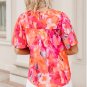 Fiery Red Floral Print Wide Sleeve Blouse