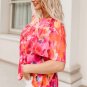 Fiery Red Floral Print Wide Sleeve Blouse