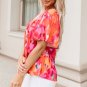 Fiery Red Floral Print Wide Sleeve Blouse