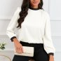White Color Block Bow Back Mock Neck Blouse