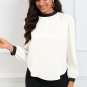 White Color Block Bow Back Mock Neck Blouse