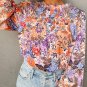 Multicolour Floral Bishop Sleeve Frilled Round Neck Blouse