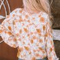 White Tassel Tie V Neck Bubble Sleeve Floral Blouse