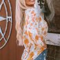 White Tassel Tie V Neck Bubble Sleeve Floral Blouse