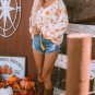White Tassel Tie V Neck Bubble Sleeve Floral Blouse