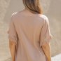 Khaki Ruffle Trim Short Sleeve Oversize Blouse