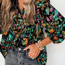 Multicolour Abstract Print 3/4 Puff Sleeve Ruffle Blouse