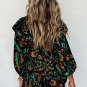 Multicolour Abstract Print 3/4 Puff Sleeve Ruffle Blouse