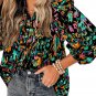Multicolour Abstract Print 3/4 Puff Sleeve Ruffle Blouse