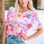 Ruched Puff Sleeve Floral Blouse