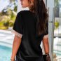 Black Lace Trim V Neck Short Sleeve Blouse