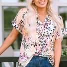 Leopard Dyed Notch V Neck Blouse